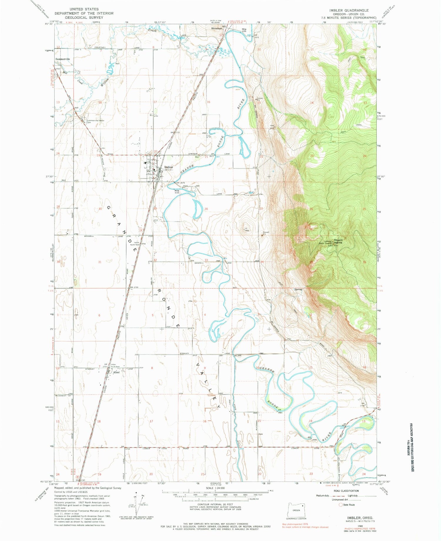 Classic USGS Imbler Oregon 7.5'x7.5' Topo Map Image