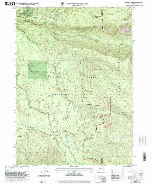 Classic USGS Imnaha Creek Oregon 7.5'x7.5' Topo Map Image