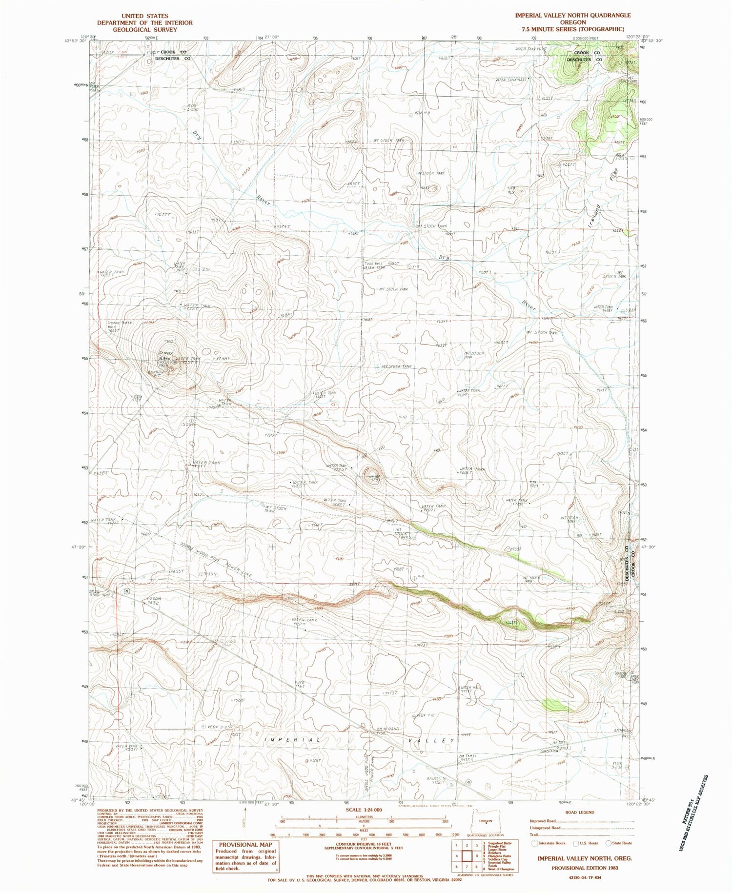 Classic USGS Imperial Valley North Oregon 7.5'x7.5' Topo Map Image