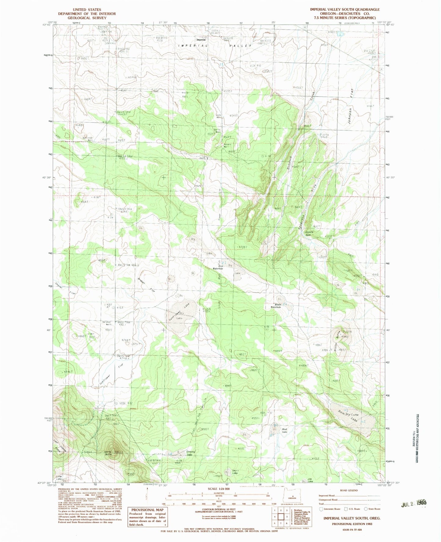 Classic USGS Imperial Valley South Oregon 7.5'x7.5' Topo Map Image