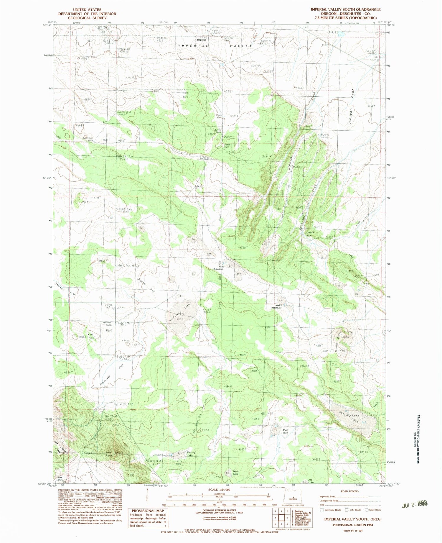 Classic USGS Imperial Valley South Oregon 7.5'x7.5' Topo Map Image
