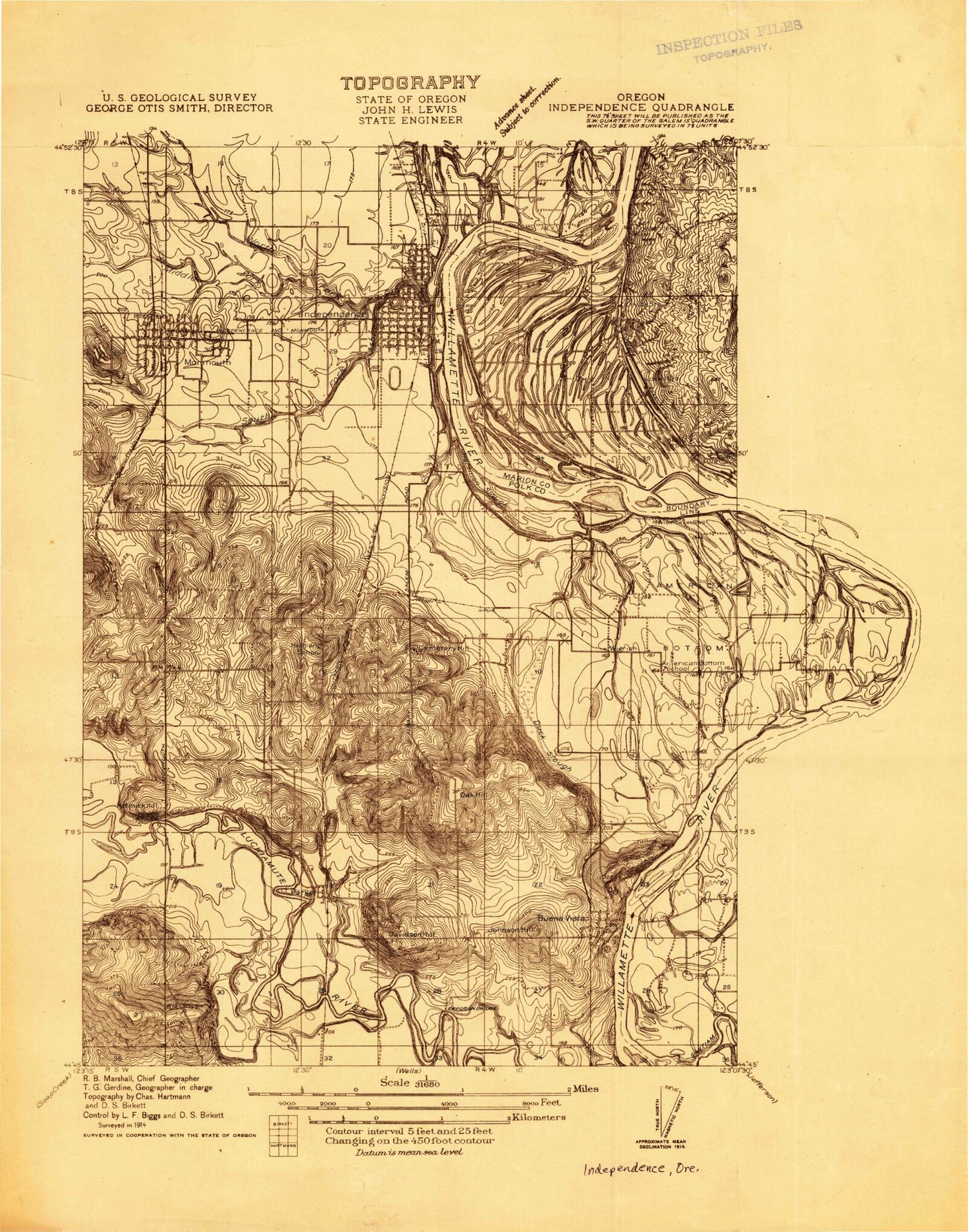 Classic USGS Monmouth Oregon 7.5'x7.5' Topo Map Image