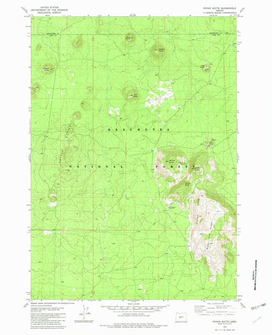 Classic USGS Indian Butte Oregon 7.5'x7.5' Topo Map Image