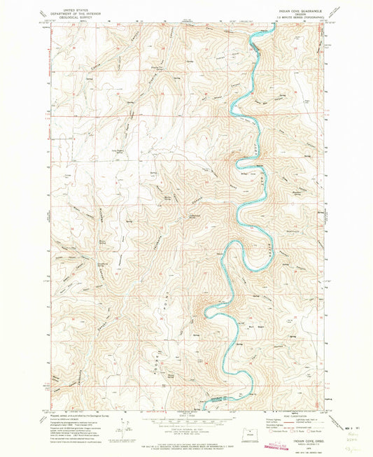 Classic USGS Indian Cove Oregon 7.5'x7.5' Topo Map Image