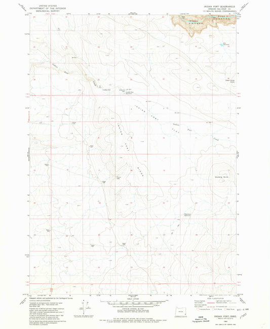 Classic USGS Indian Fort Oregon 7.5'x7.5' Topo Map Image