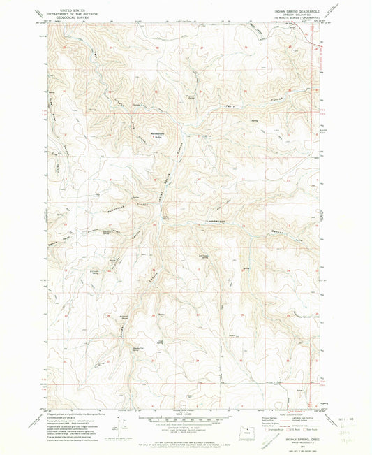 Classic USGS Indian Spring Oregon 7.5'x7.5' Topo Map Image
