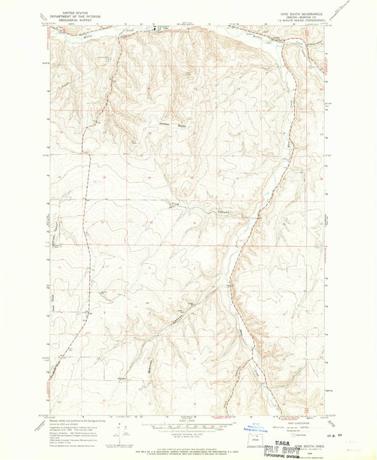 Classic USGS Ione South Oregon 7.5'x7.5' Topo Map Image