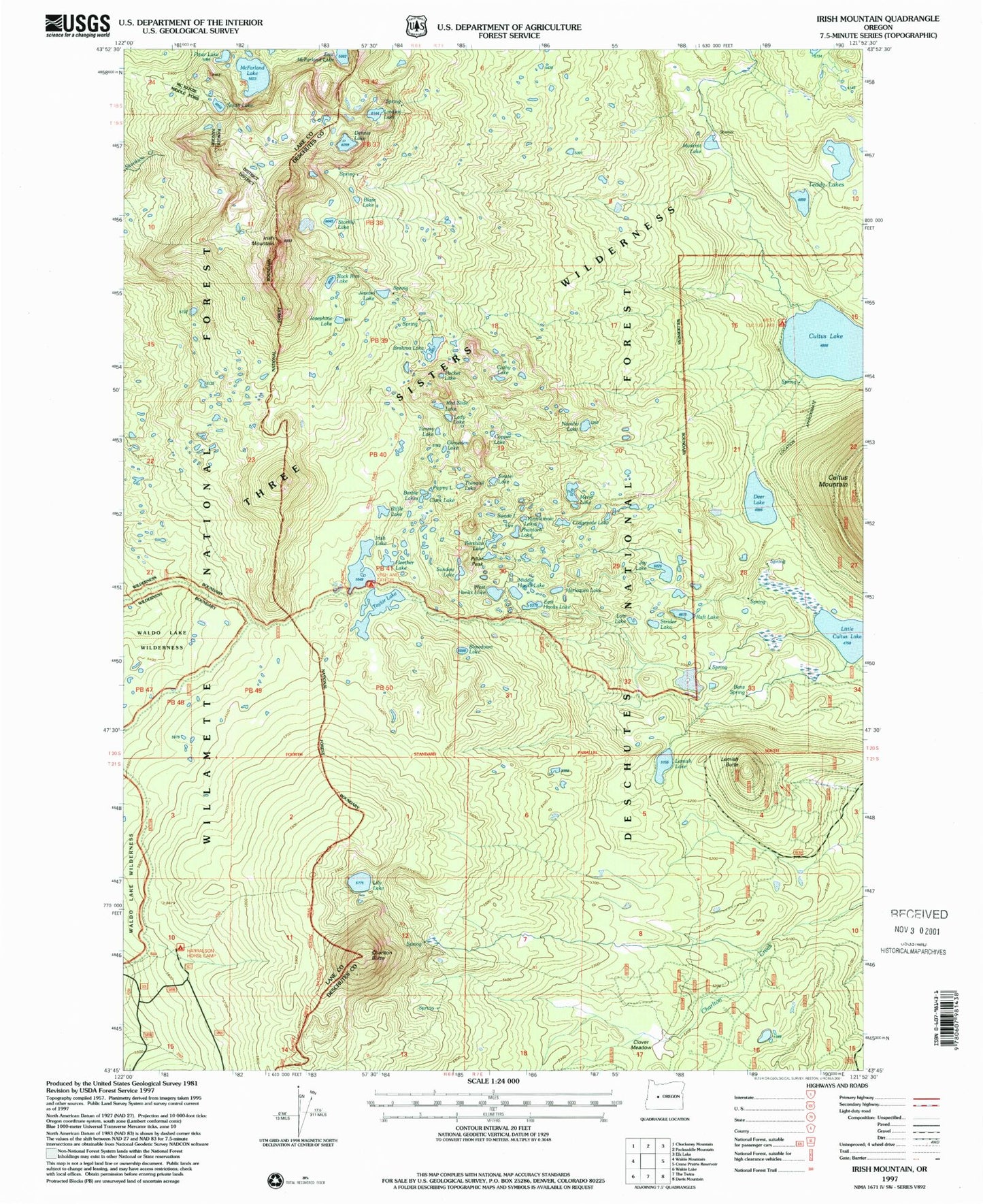 Classic USGS Irish Mountain Oregon 7.5'x7.5' Topo Map Image