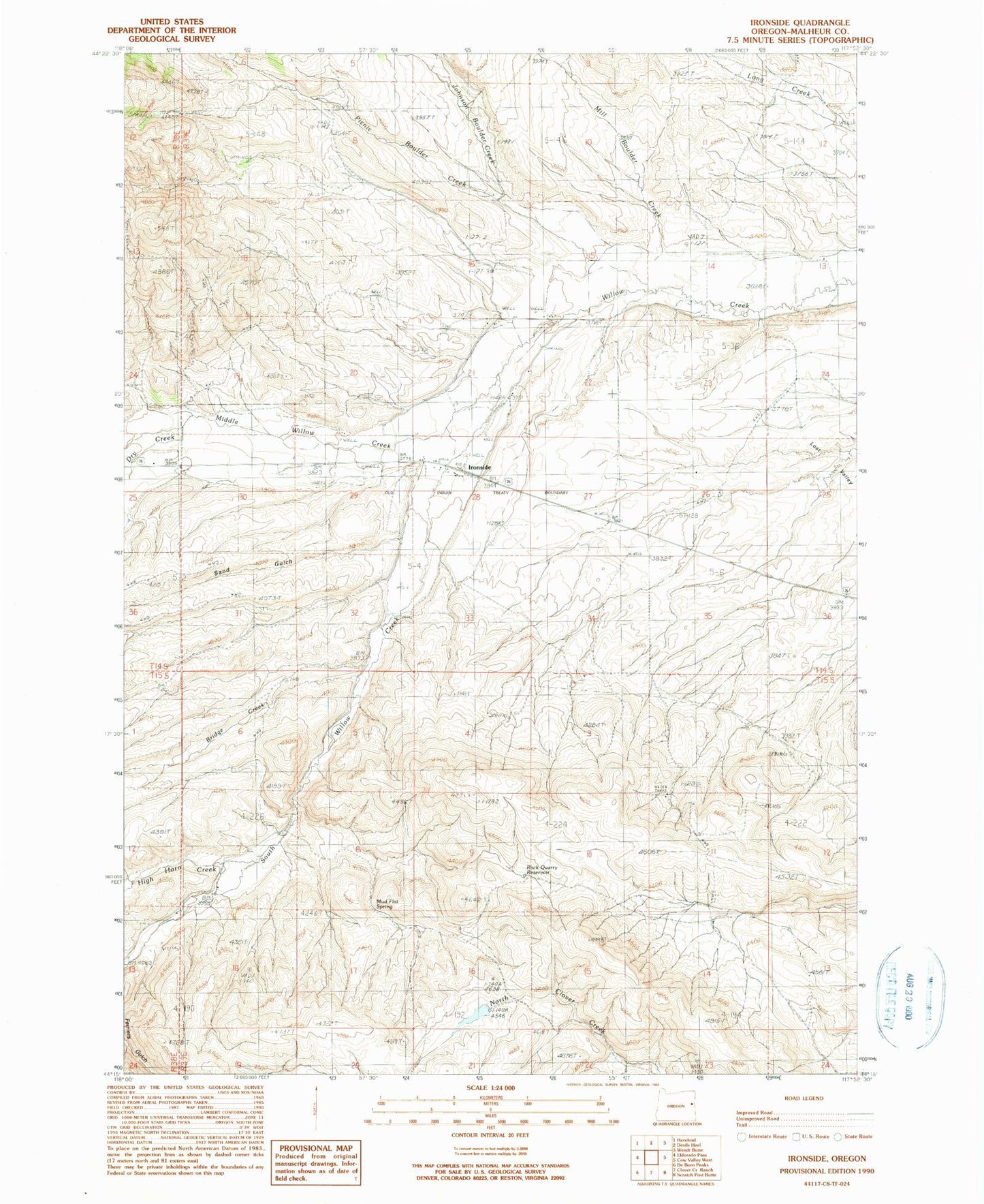 Classic USGS Ironside Oregon 7.5'x7.5' Topo Map Image