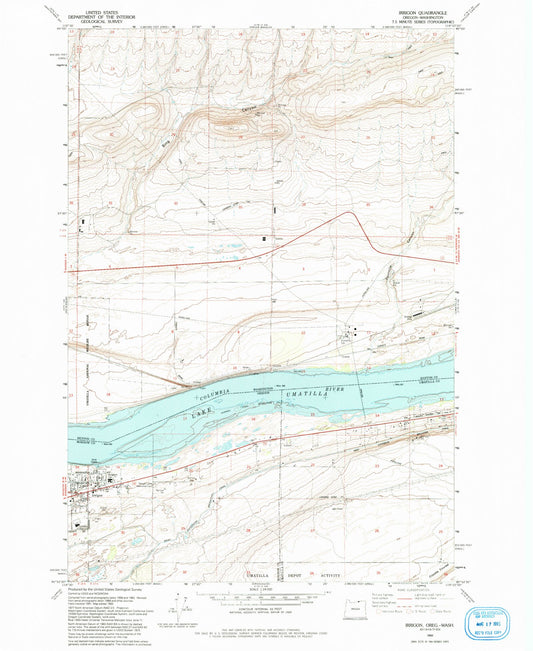 Classic USGS Irrigon Oregon 7.5'x7.5' Topo Map Image