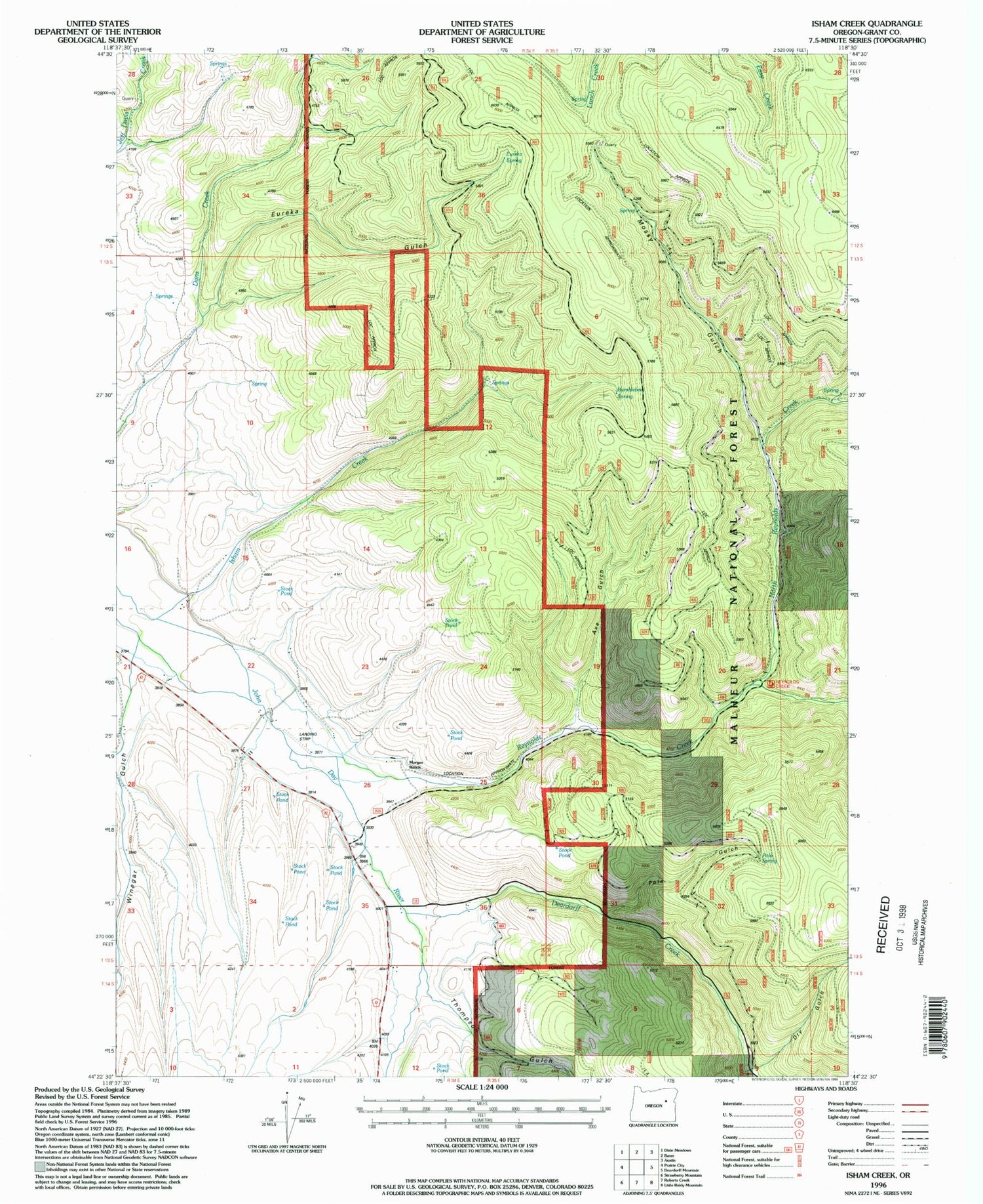 Classic USGS Isham Creek Oregon 7.5'x7.5' Topo Map Image