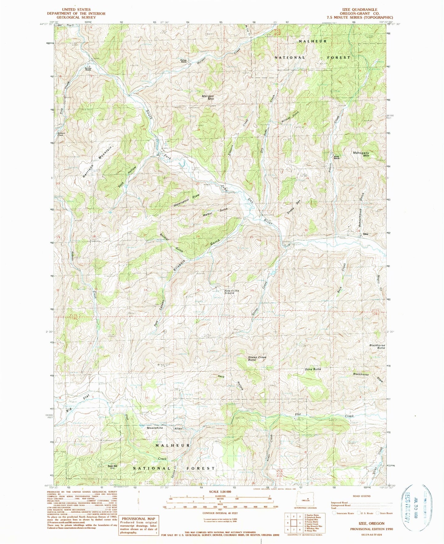 Classic USGS Izee Oregon 7.5'x7.5' Topo Map Image