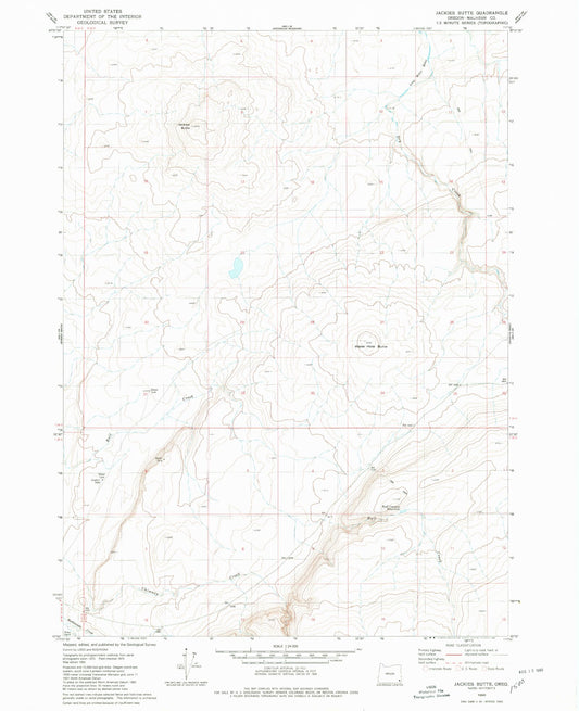 Classic USGS Jackass Butte Oregon 7.5'x7.5' Topo Map Image