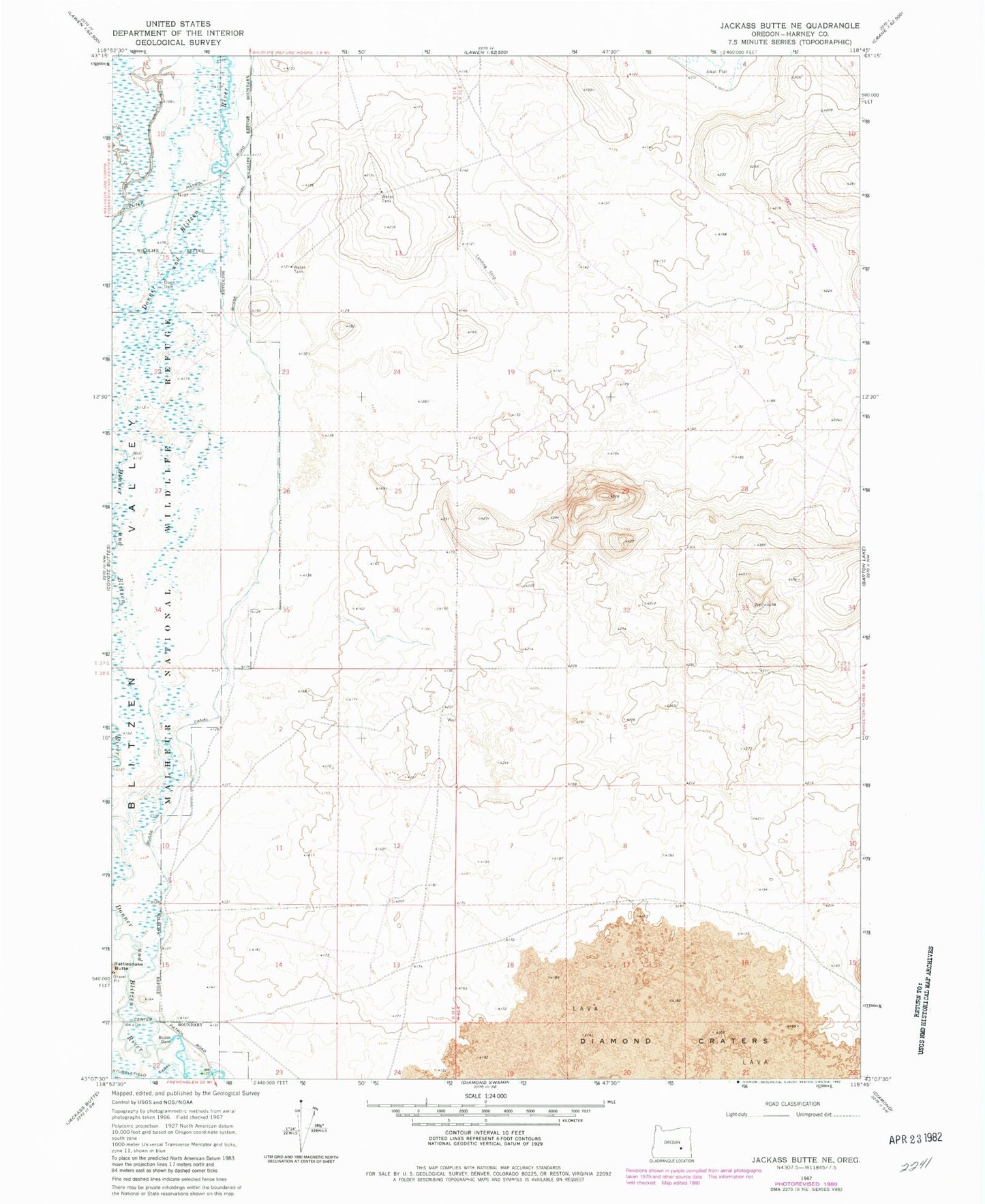 Classic USGS Jackass Butte NE Oregon 7.5'x7.5' Topo Map Image