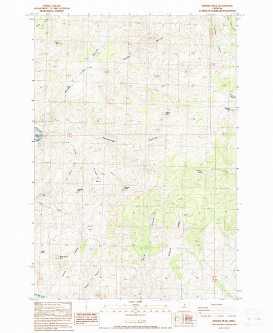 Classic USGS Jennies Peak Oregon 7.5'x7.5' Topo Map Image