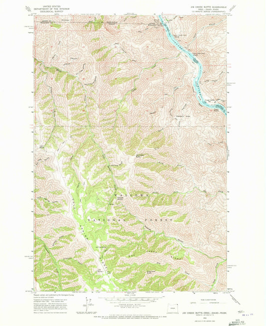 Classic USGS Jim Creek Butte Oregon 7.5'x7.5' Topo Map Image