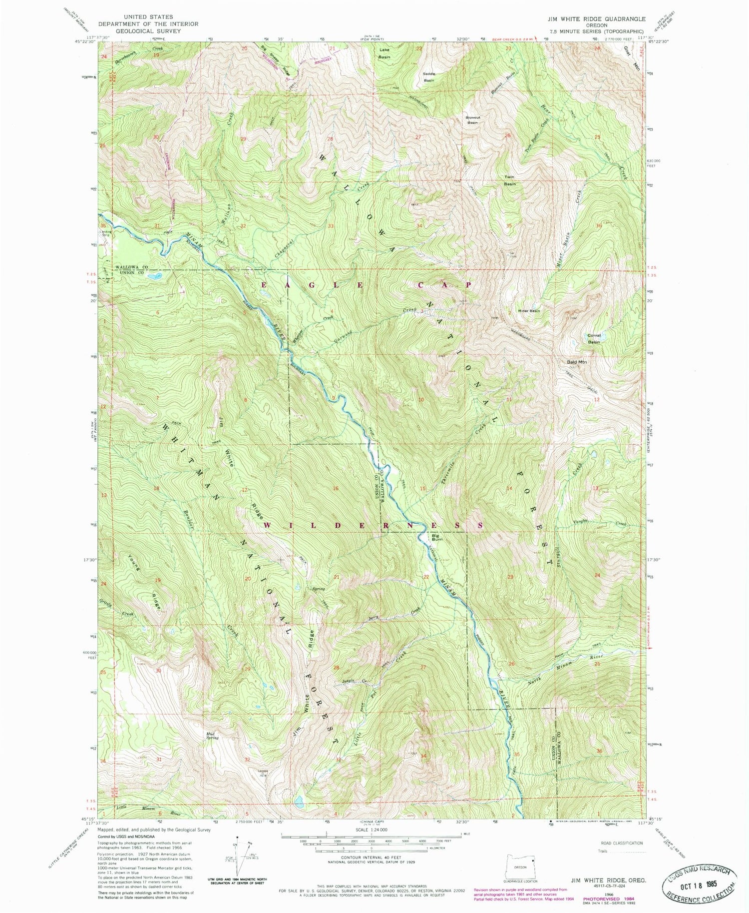 Classic USGS Jim White Ridge Oregon 7.5'x7.5' Topo Map Image