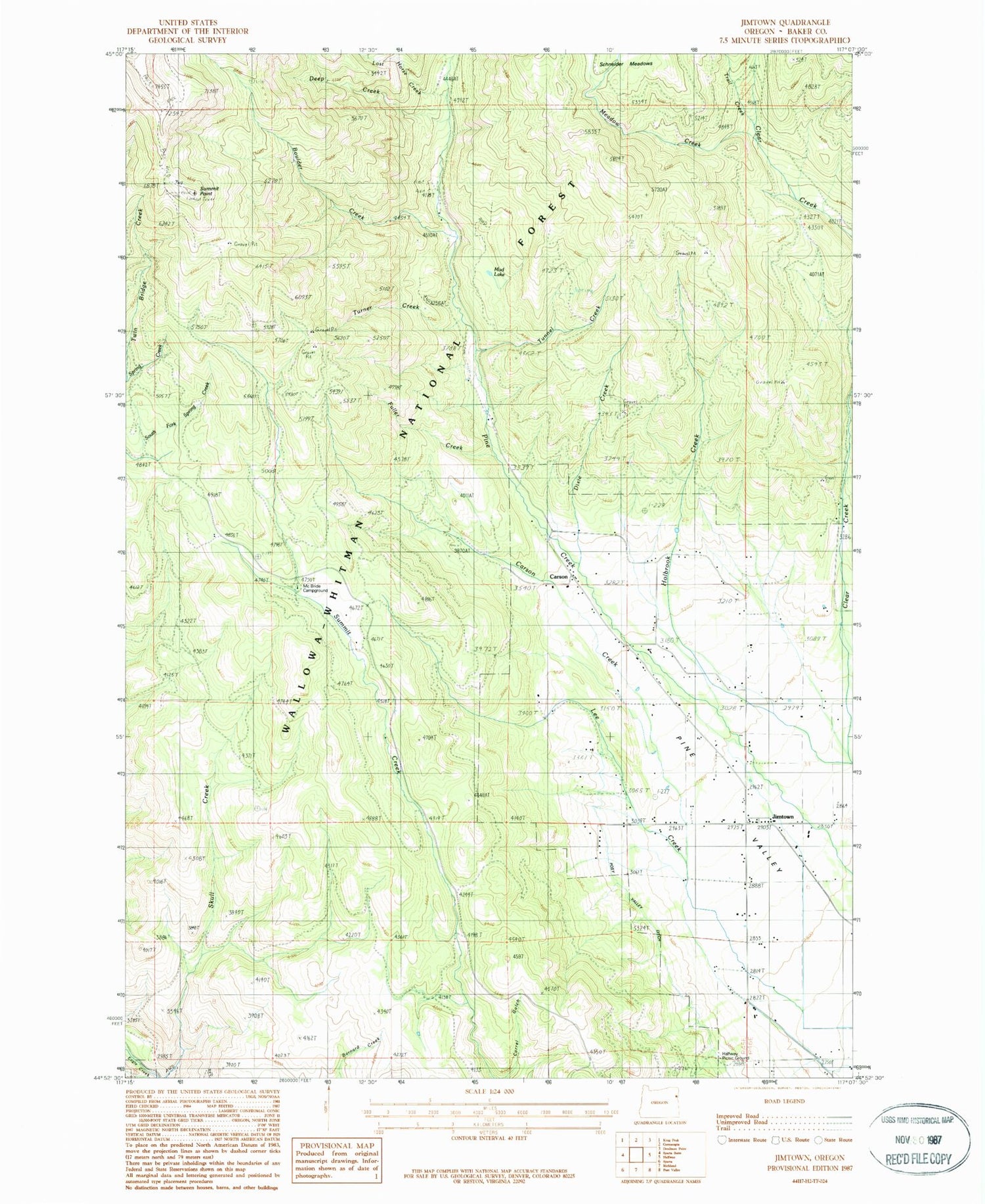 Classic USGS Jimtown Oregon 7.5'x7.5' Topo Map Image