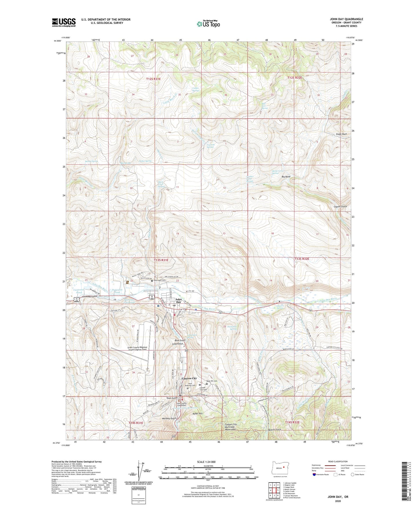 John Day Oregon US Topo Map Image