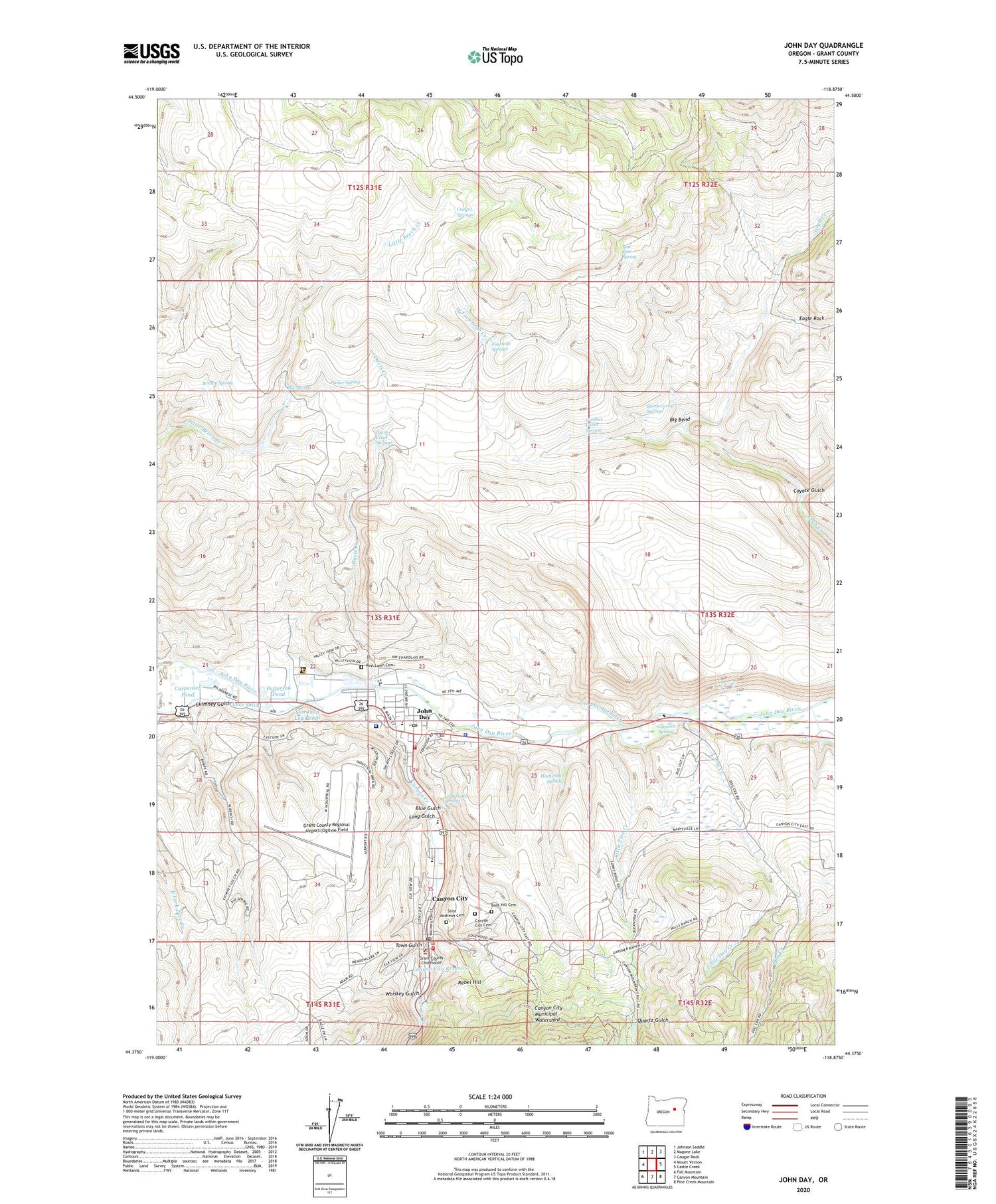 John Day Oregon US Topo Map Image