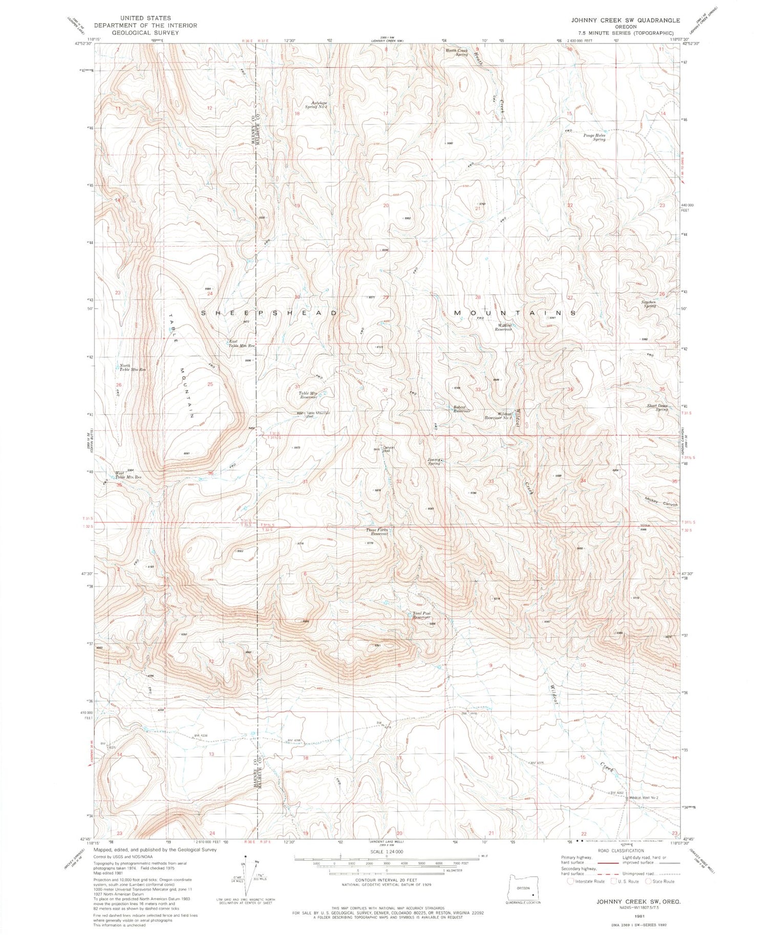 Classic USGS Johnny Creek SW Oregon 7.5'x7.5' Topo Map Image