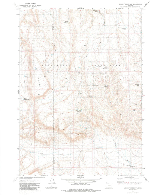 Classic USGS Johnny Creek SW Oregon 7.5'x7.5' Topo Map Image