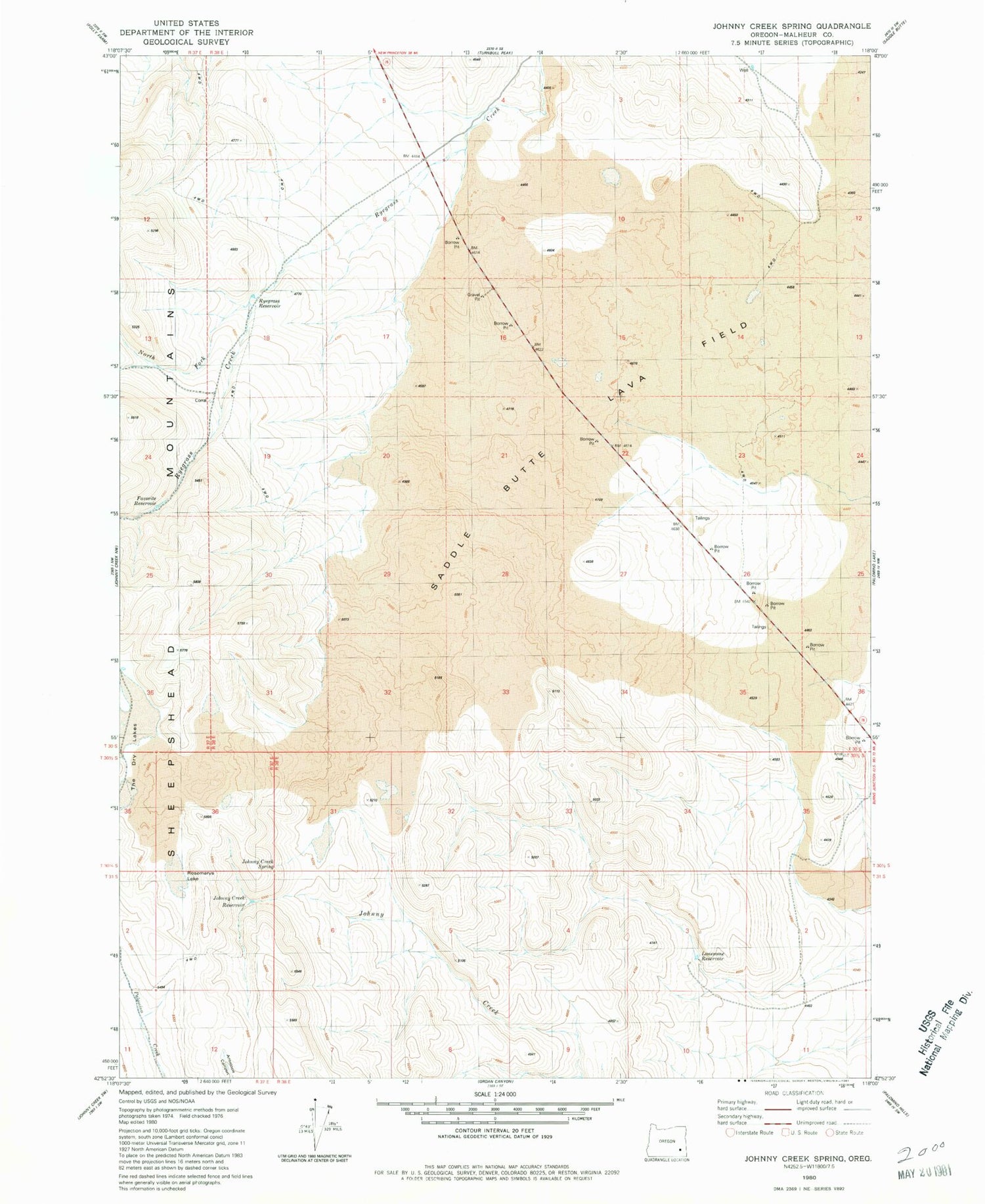 Classic USGS Johnny Creek Spring Oregon 7.5'x7.5' Topo Map Image