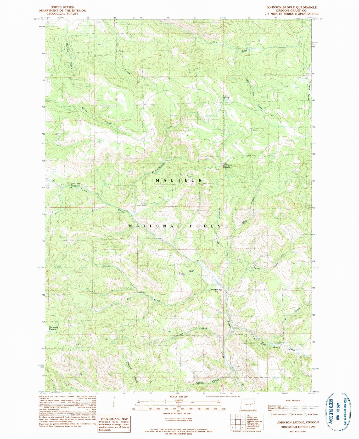 Classic USGS Johnson Saddle Oregon 7.5'x7.5' Topo Map Image