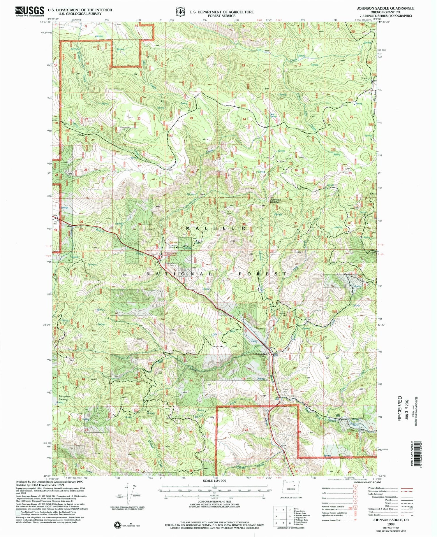 Classic USGS Johnson Saddle Oregon 7.5'x7.5' Topo Map Image