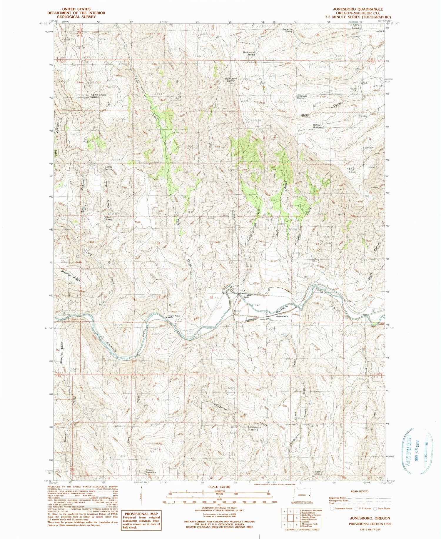 Classic USGS Jonesboro Oregon 7.5'x7.5' Topo Map Image