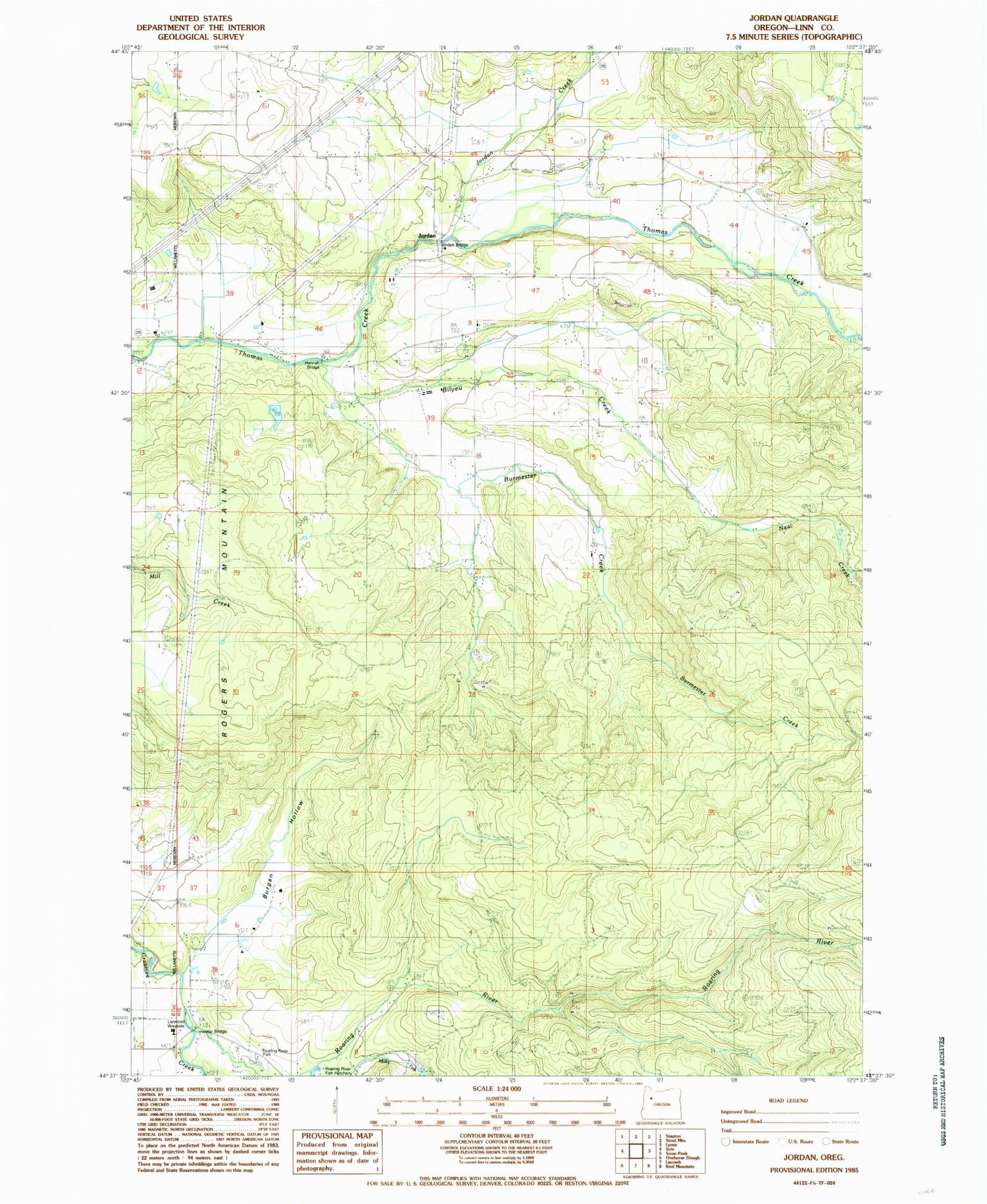 Classic USGS Jordan Oregon 7.5'x7.5' Topo Map Image