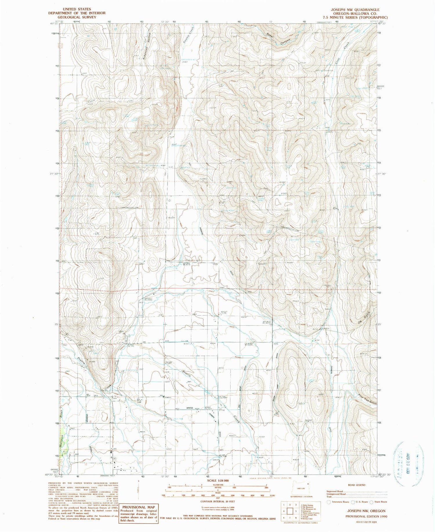 Classic USGS Joseph NW Oregon 7.5'x7.5' Topo Map Image