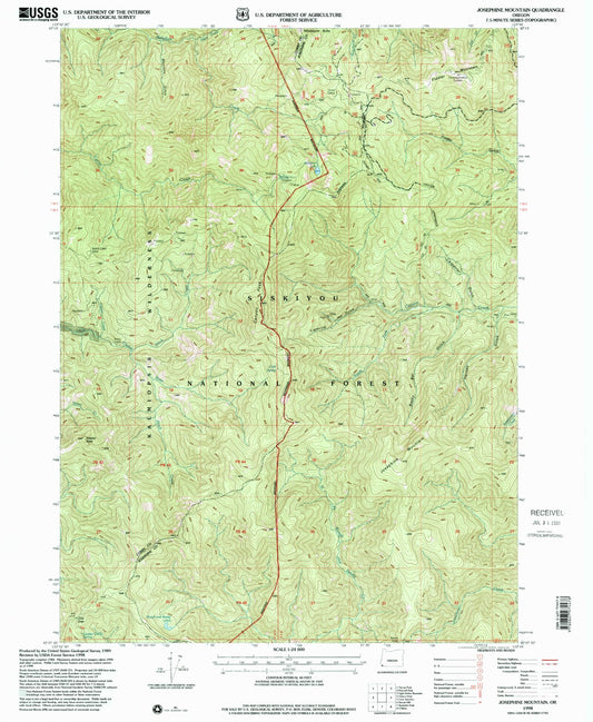 Classic USGS Josephine Mountain Oregon 7.5'x7.5' Topo Map Image