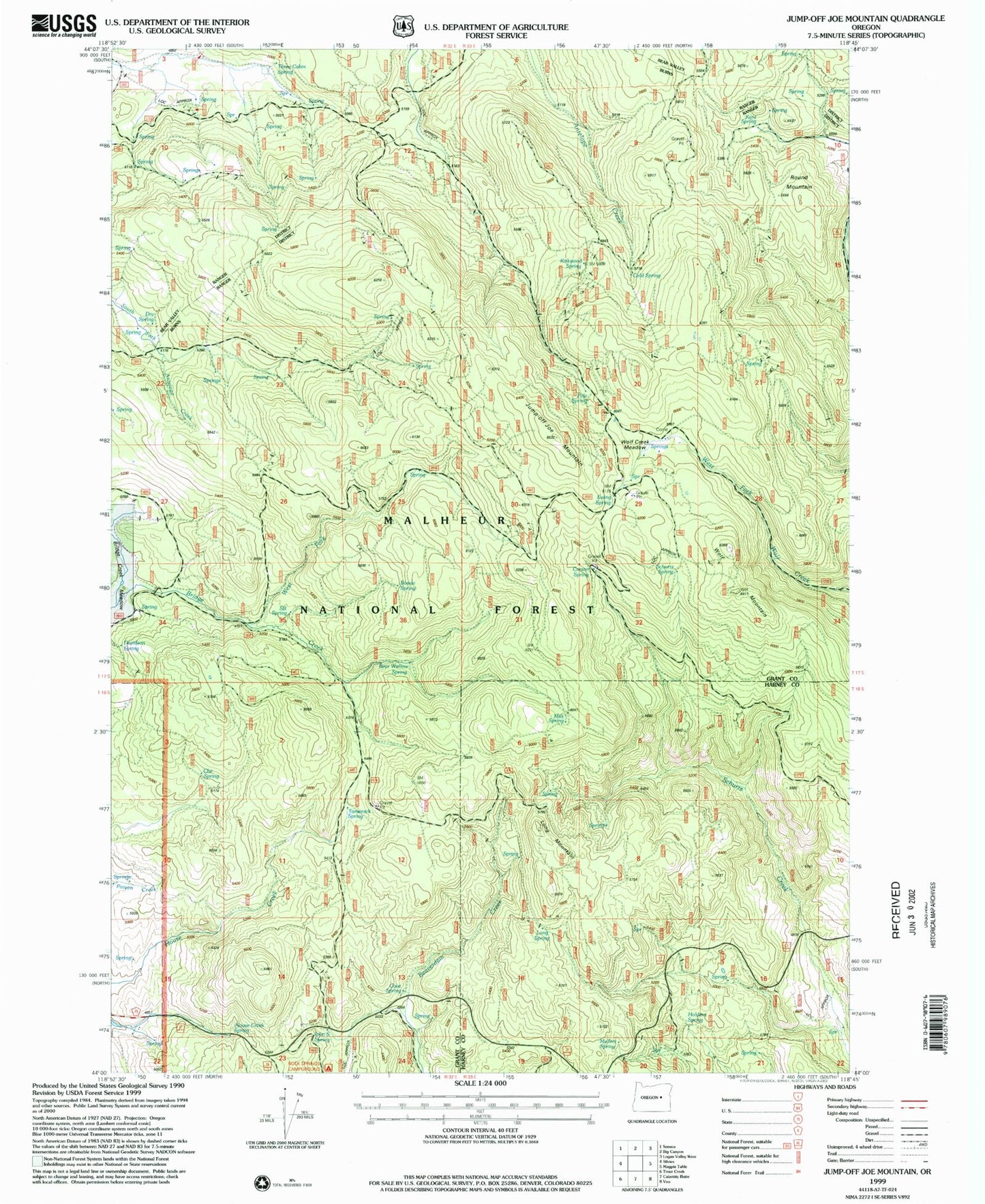 Classic USGS Jump-off Joe Mountain Oregon 7.5'x7.5' Topo Map Image