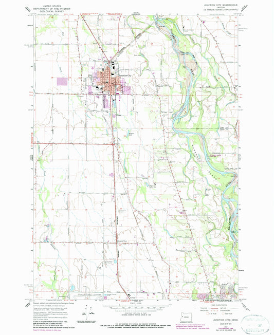 Classic USGS Junction City Oregon 7.5'x7.5' Topo Map Image