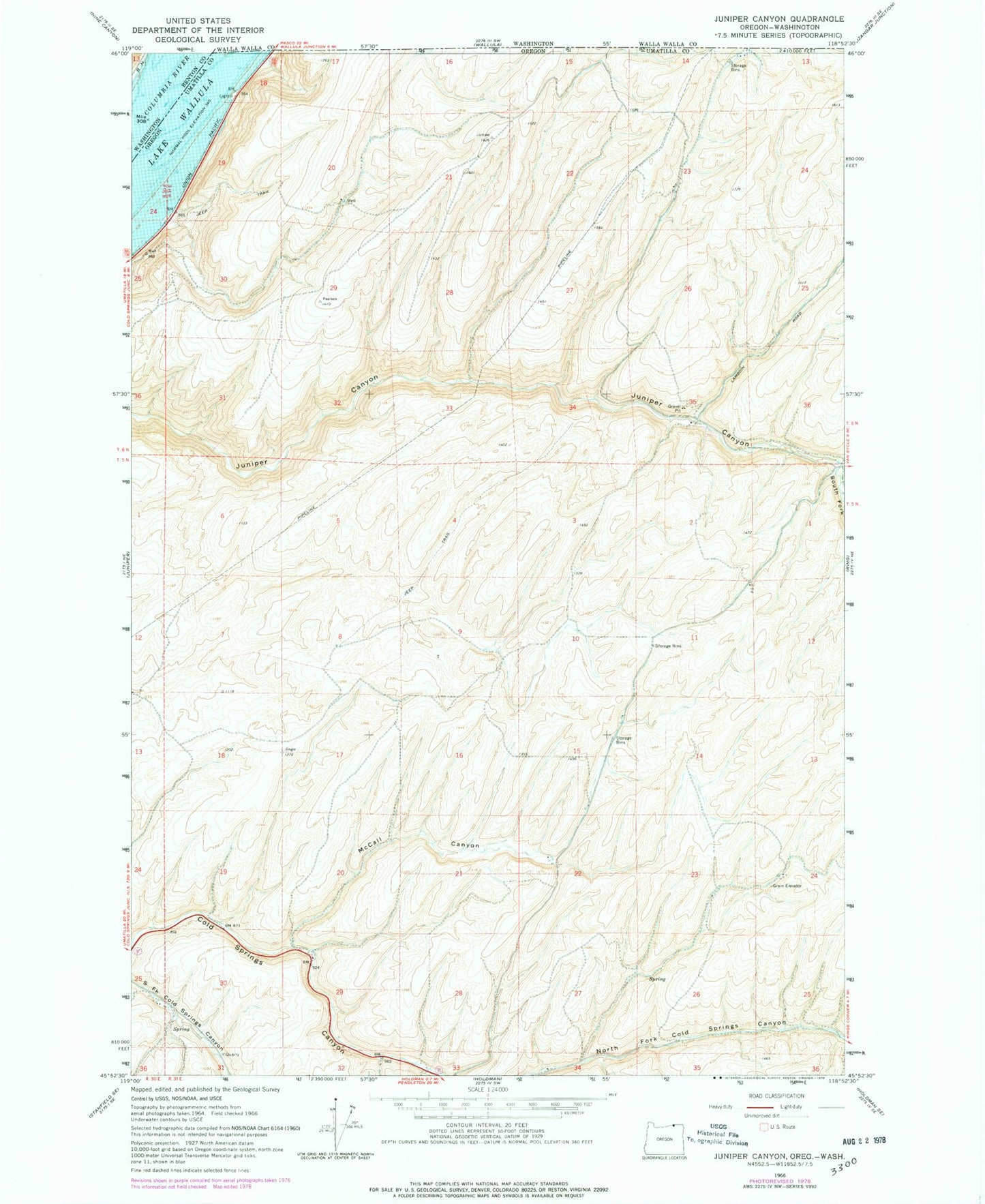 Classic USGS Juniper Canyon Oregon 7.5'x7.5' Topo Map Image