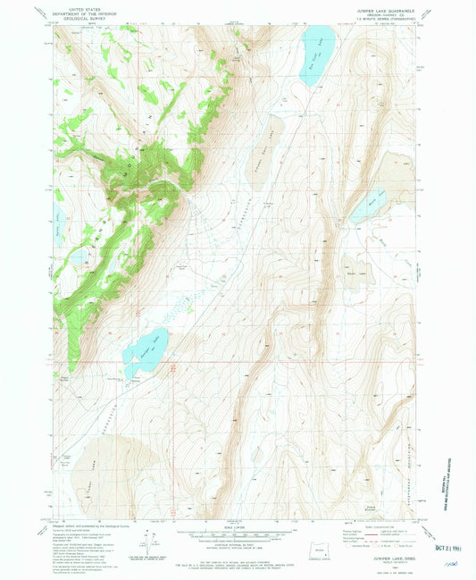 Classic USGS Juniper Lake Oregon 7.5'x7.5' Topo Map Image