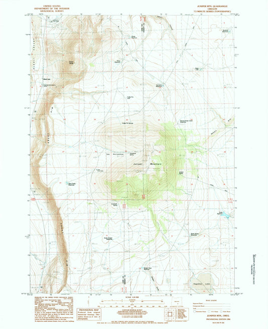 Classic USGS Juniper Mountain Oregon 7.5'x7.5' Topo Map Image