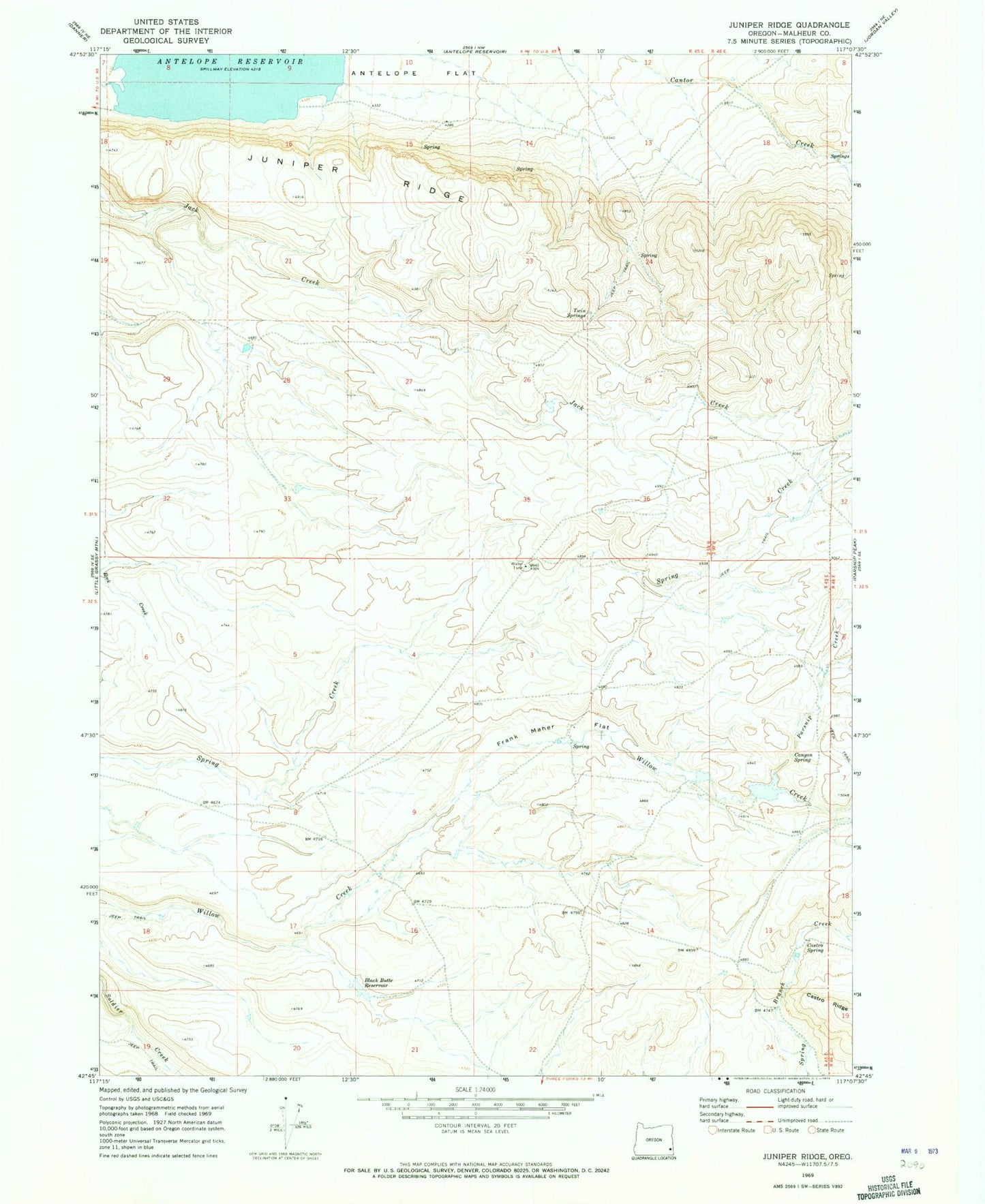 Classic USGS Juniper Ridge Oregon 7.5'x7.5' Topo Map Image