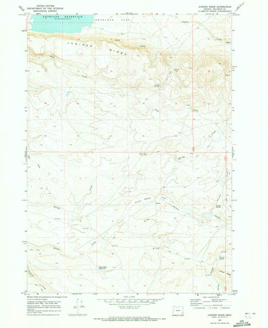 Classic USGS Juniper Ridge Oregon 7.5'x7.5' Topo Map Image
