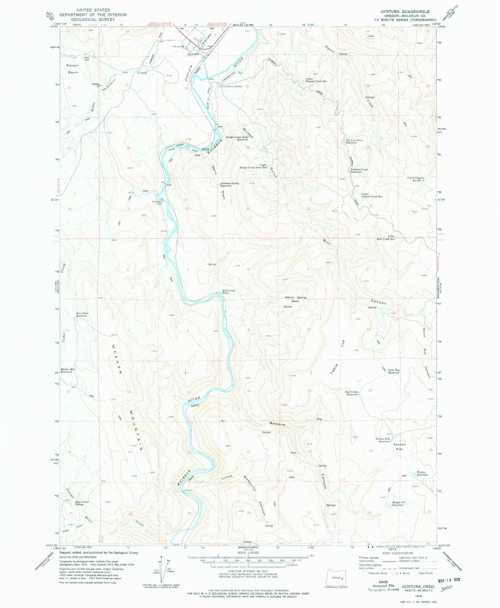 Classic USGS Juntura Oregon 7.5'x7.5' Topo Map MyTopo Map Store