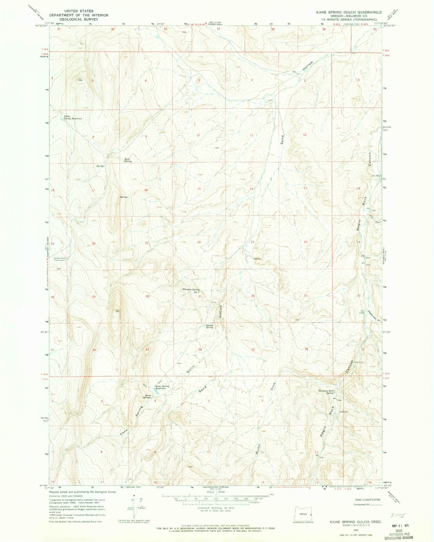 Classic USGS Kane Spring Gulch Oregon 7.5'x7.5' Topo Map Image