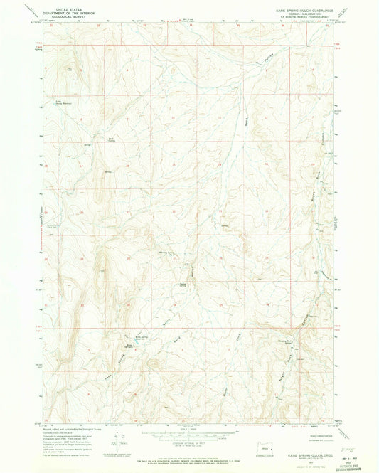 Classic USGS Kane Spring Gulch Oregon 7.5'x7.5' Topo Map Image