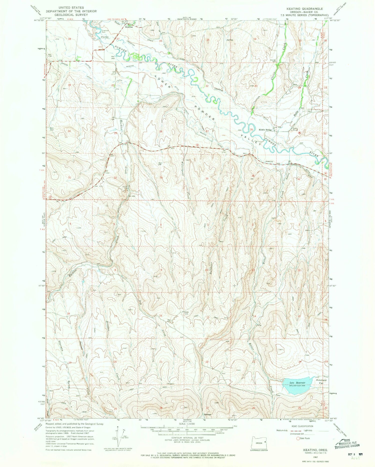 Classic USGS Keating Oregon 7.5'x7.5' Topo Map Image