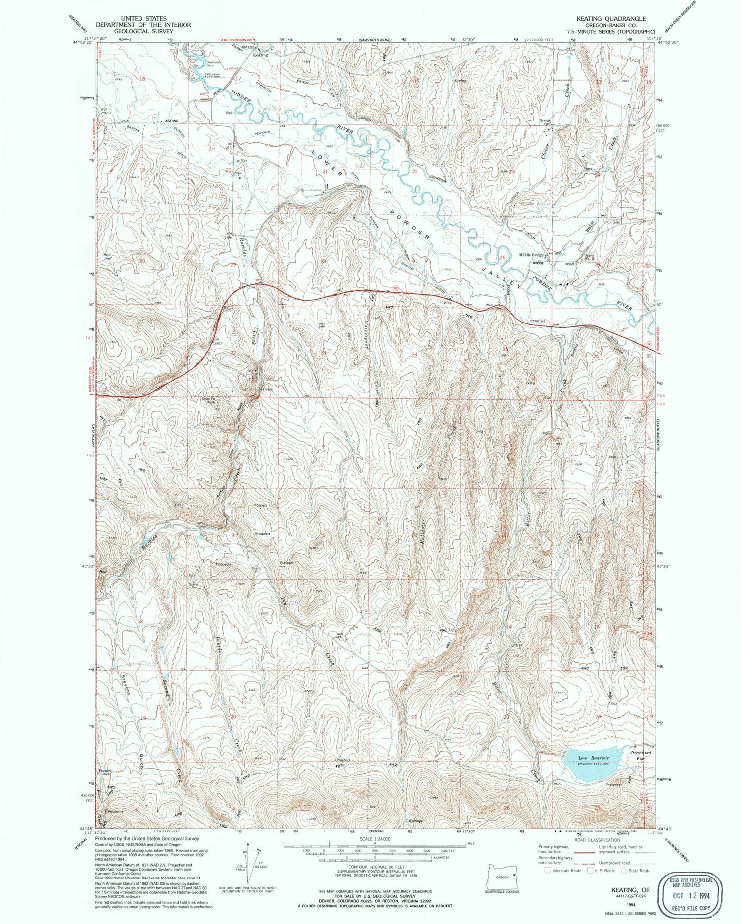 Classic USGS Keating Oregon 7.5'x7.5' Topo Map Image
