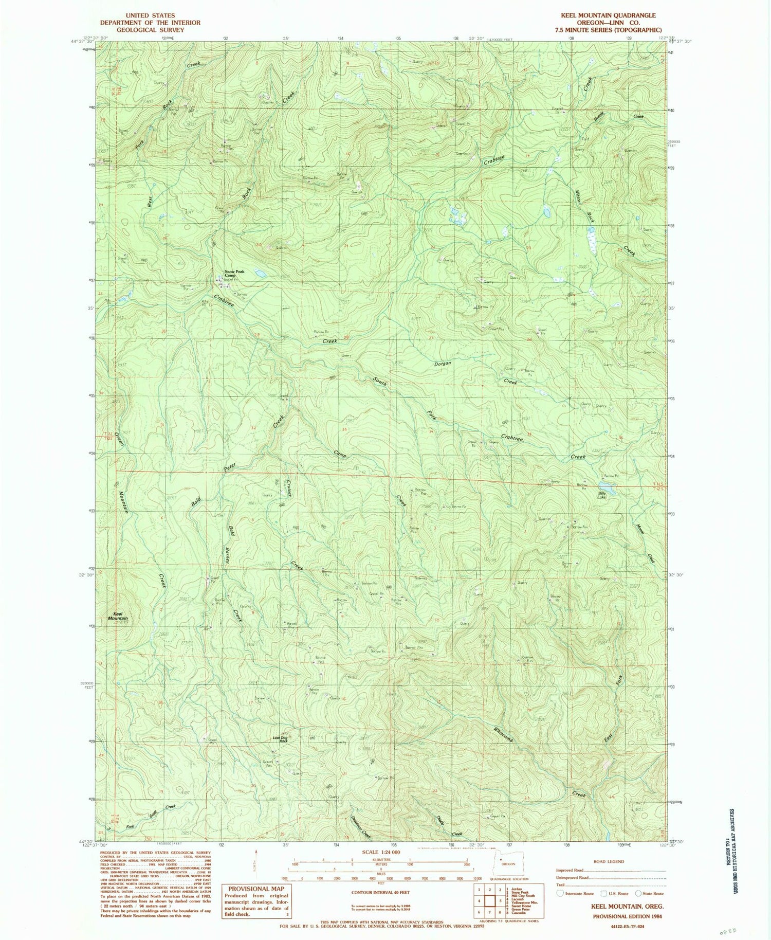 Classic USGS Keel Mountain Oregon 7.5'x7.5' Topo Map Image