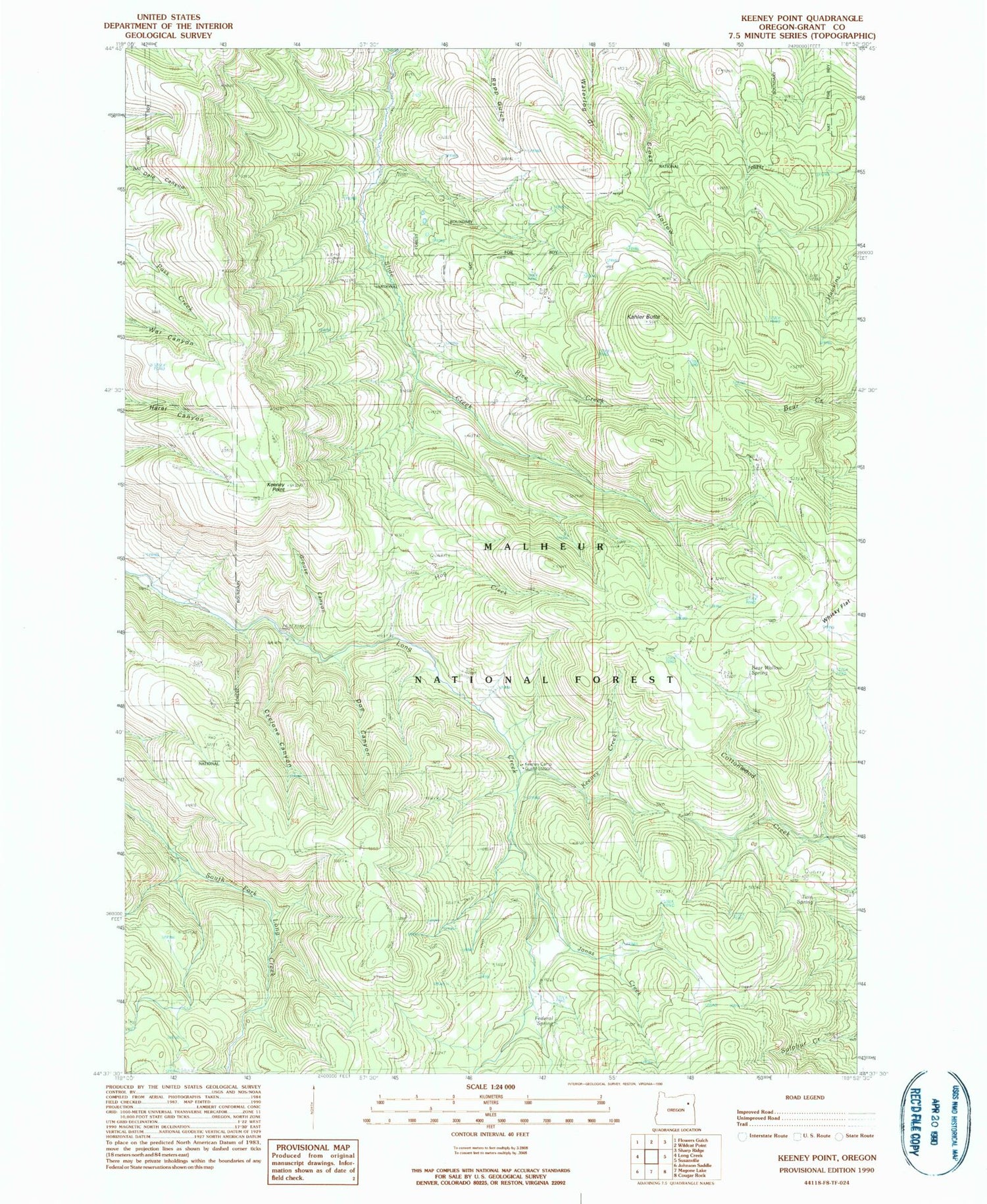Classic USGS Keeney Point Oregon 7.5'x7.5' Topo Map Image