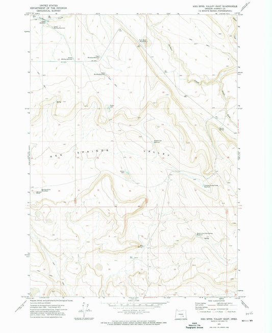 Classic USGS Keg Springs Valley East Oregon 7.5'x7.5' Topo Map Image