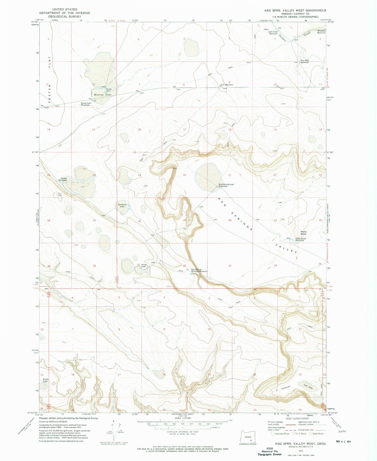 Classic USGS Keg Springs Valley West Oregon 7.5'x7.5' Topo Map Image