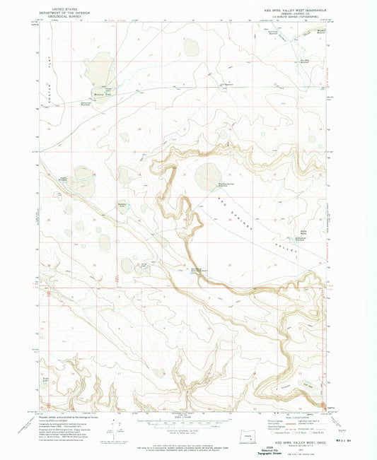 Classic USGS Keg Springs Valley West Oregon 7.5'x7.5' Topo Map Image